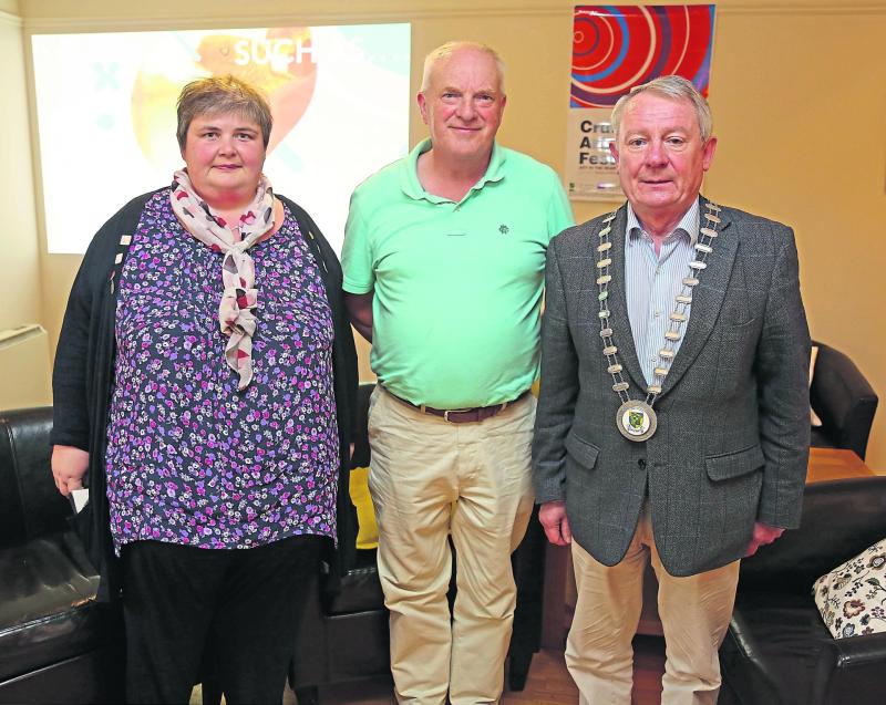 Martha Sharkey, Oliver Gilhooley and Longford Municipal District Cathaoirleach Cllr Seamus Butler at the launch of the Cruthú Arts Festival Picture: Shelley Corcoran