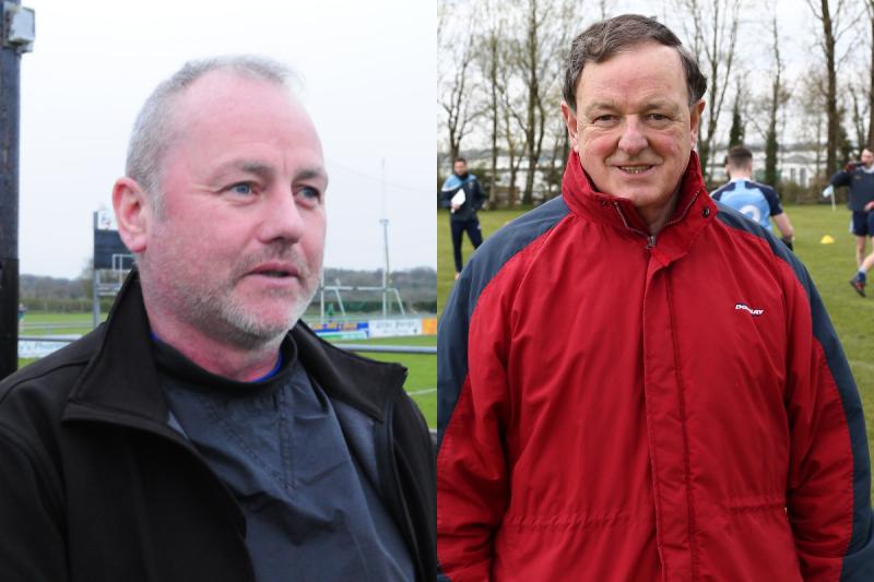 Abbeylara manager Mickey Harkin and Longford Slashers manager Noel O'Brien.
