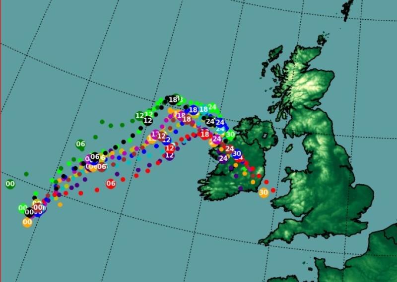 Track of Storm Lorenzo. Pic Met Eireann