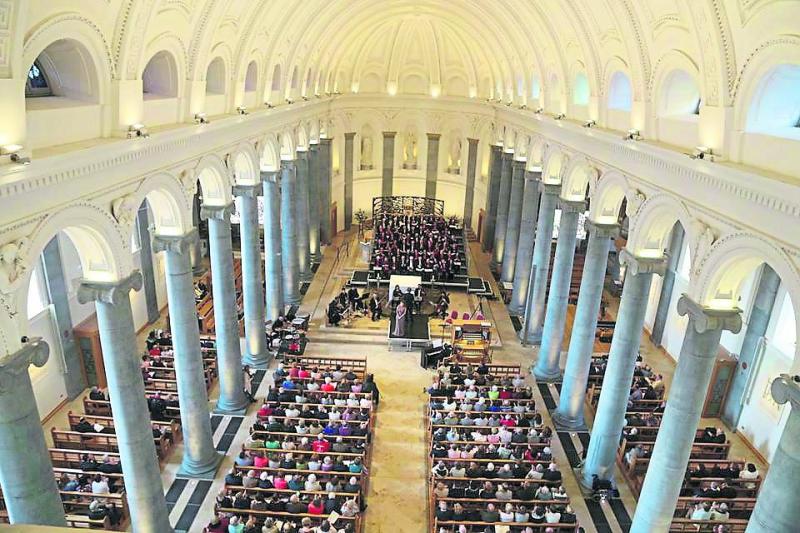 The inside of the beautifully restored St Mel’s Cathedral as members of the local community gathered inside for a concert. The cathedral was engulfed by a fire on Christmas Eve, 2009, and was restored