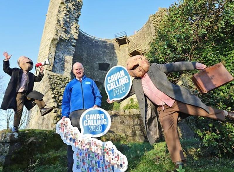 Tommy Ryan, Chief Executive, Cavan County Council, is joined by ‘The Hacklers’ as he officially launches the Cavan Calling 2020 Diaspora Homecoming Festival at Clough Oughter Castle   PICTURE: Lorrain