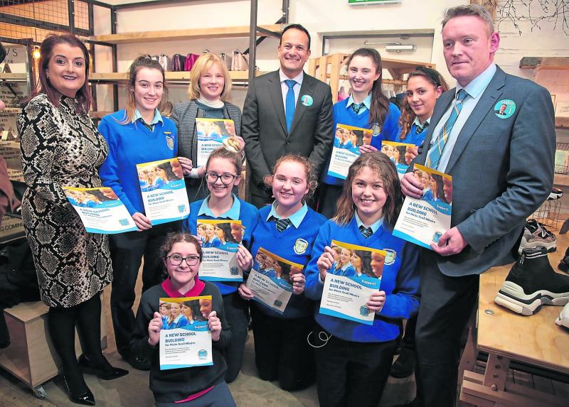 Teachers and students of Meán Scoil Mhuire, Longford town highlighted their campaign for a new school building to An Taoiseach Leo Varadkar when he visited Fabiani last Thursday evening 