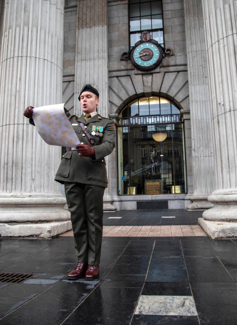 Longford's Captain Darren Reilly has honour of reading the Proclamation marking 104th anniversary of 1916 Easter Rising 