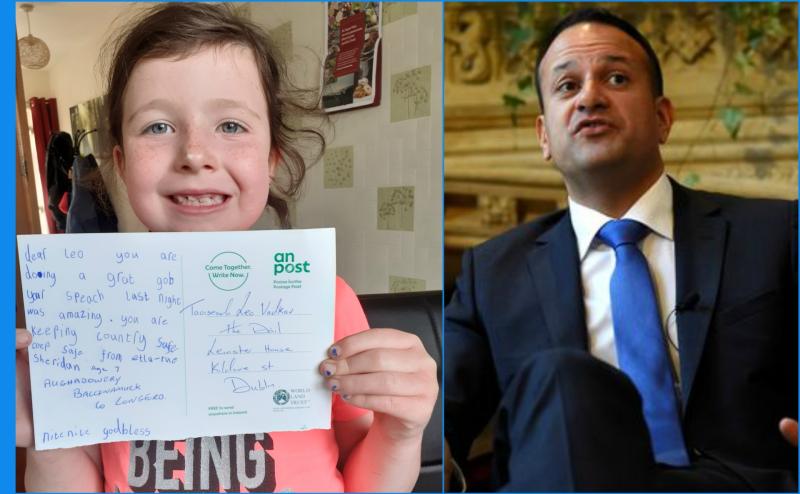 Young Longford girl pens postcard praising An Taoiseach Leo Varadkar for keeping the country safe