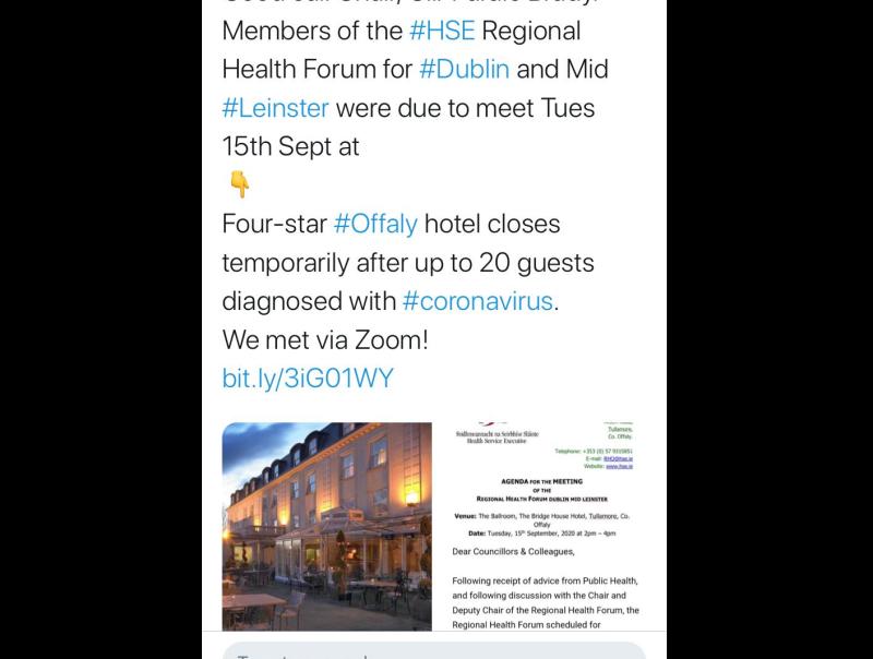 REVEALED: Longford councillors had been due to meet at Tullamore hotel embroiled in Covid-19 outbreak