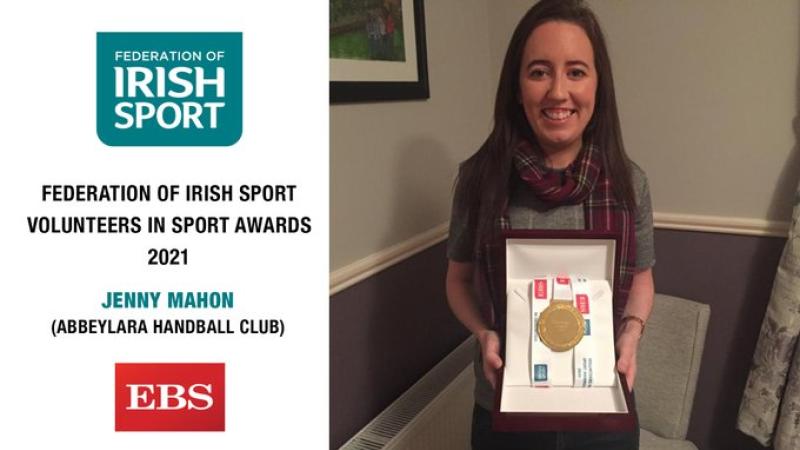 Abbeylara Handball Club stalwart Jenny Mahon receives the 2020 Irish Sport Volunteer Longford Award  