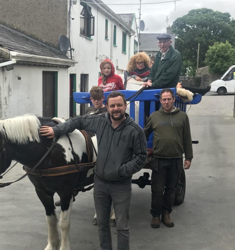 A throwback to yesteryear as horse drawn cart arrives in Lanesboro with delivery of wool