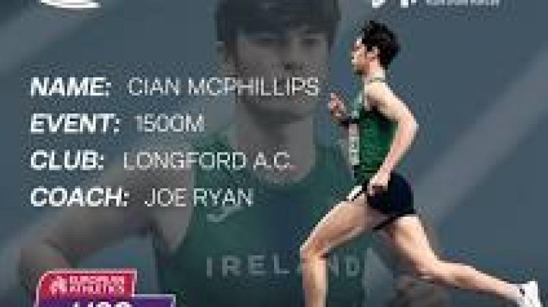 Longford athlete Cian McPhillips through to the European Junior Championships 1500m Final