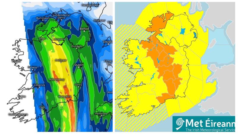 Met Éireann issues upgraded Orange weather warning for Longford with thunderstorms and lightning strikes expected 