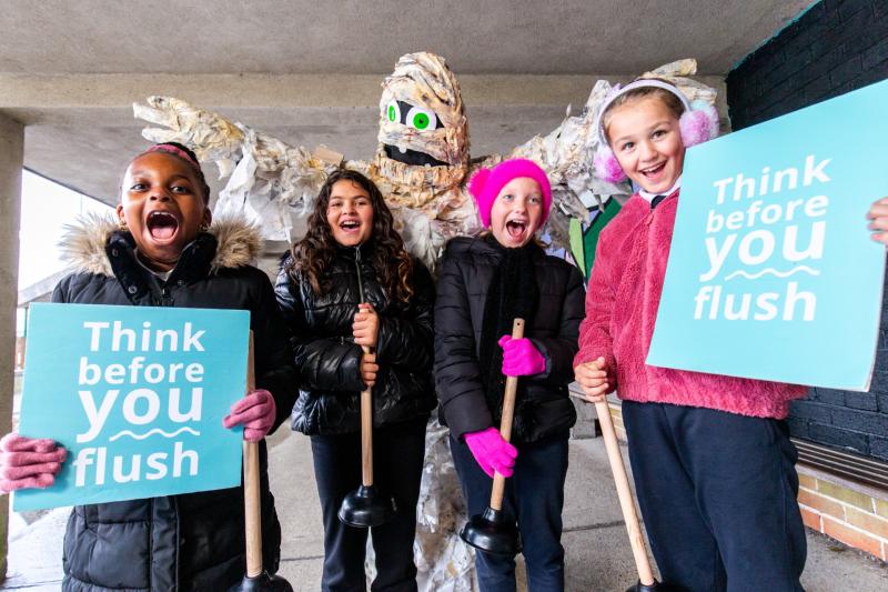 Think Before You Flush urging Longford people to never flush wipes down