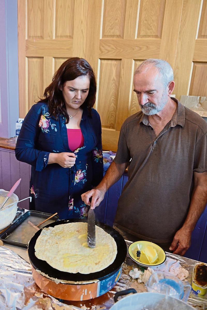 during the last Landevant visit to Ballymahon by members, when Remy Piel from Landevant gave a lesson to Grace Kearney manager of The Birdgeways Centre on how to make French crépes