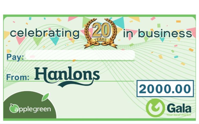 Hanlons celebrates their 20th year in business with €10,000 cash giveaway