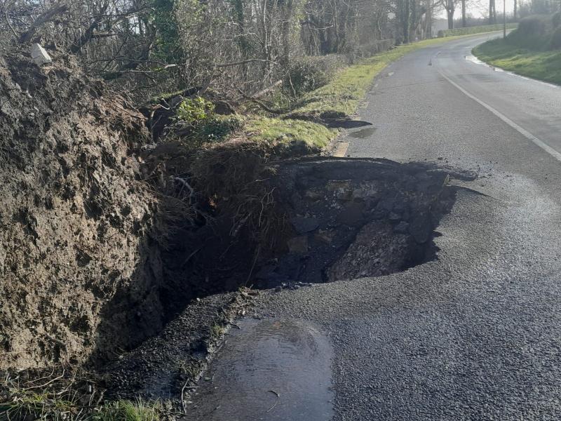 Road disappears! Drivers  urged to avoid road where a substantial part has been torn away #StormÉowyn