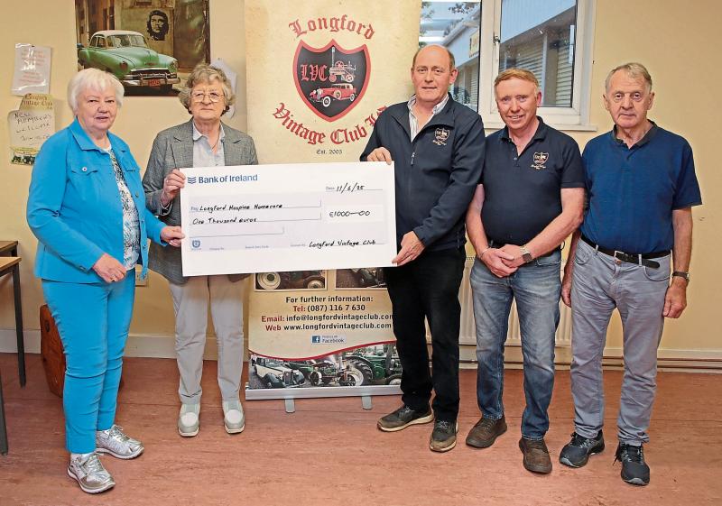 Longford Vintage Club make €1,000 cheque presentation to Hospice  Homecare after show