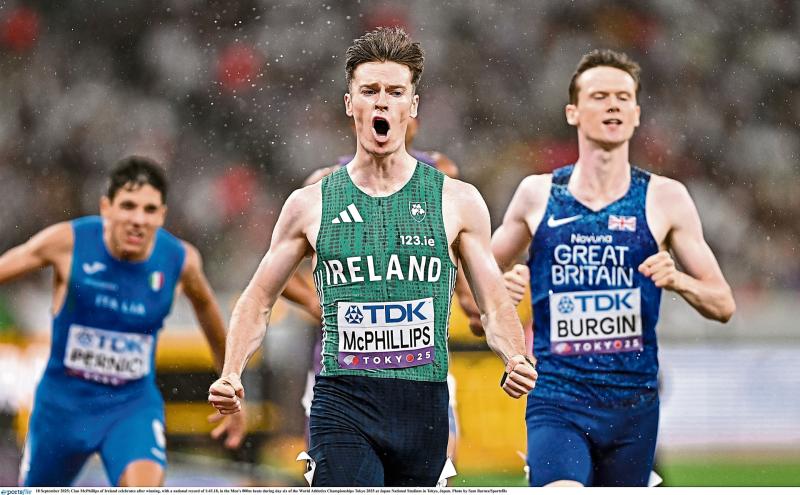 Record Breaker: Longford’s Cian McPhillips storms to a stunning semi-final win in the 800m at the World Athletics Championships