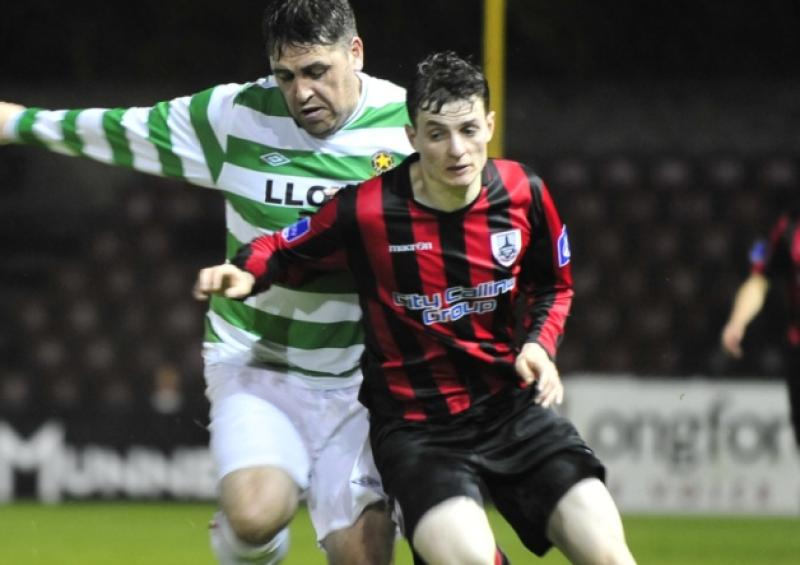 Ayman Ben Mohamed, pictured here in action against Sheriff YC, was one of several first team members named by Tony Cousins to face Shamrock Rovers in the quarter-finals of the Leinster Senior Cup. Photo: Frank McGrath