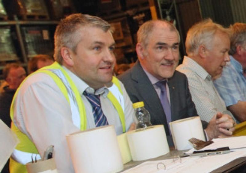 Mark Kiernan (Director of Kiernan Milling) chats with Mickey Harte at the opening of the Kiernan Milling Stewarts Ruminant Coarse plant. Photo: Lorraine Teevan