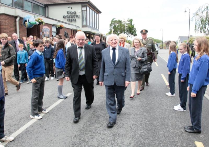 Philip Butler with President Michael D Higgins on his visit to Abbeyshrule last year.  Photo by Shelley Corcoran