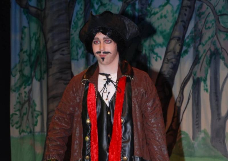 Oisin is pictured onstage at the Backstage Theatre during BYT's 2015  production of 'Robin Hood', in which he played the role of Johnny Depp.