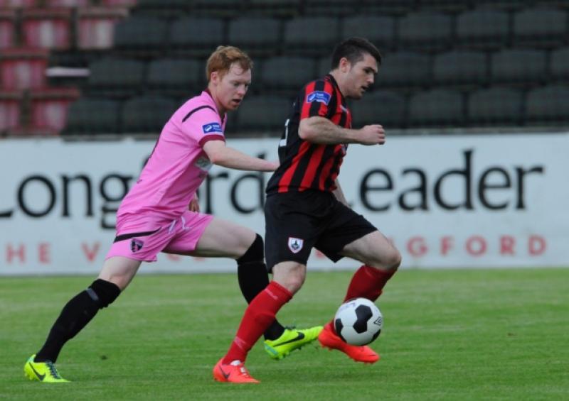 David O'Sullivan on the attack for Longford Town against Wexford Youths in the Airtricity League First Division game at City Calling Stadium on Tuesday evening of last week. Photo: Declan Gilmore Photography