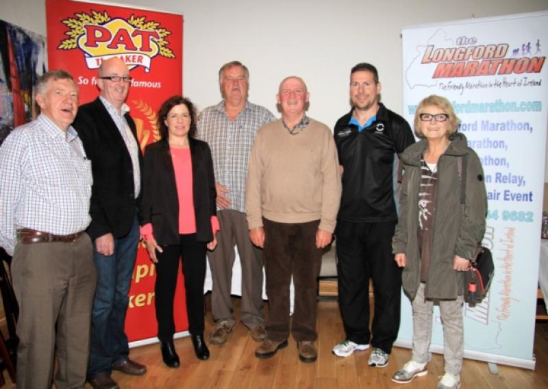 A the launch of the 14th annual Pat the Baker Longford Marathon in the Longford Arms Hotel were l to r; Liam Fenelon, John Sheehan, Mary Farrell from Pat the Baker, Tom Maguire, Donal Drake (St Christopher's Services), Sean Crossan and Gerldine Swarbrigg. Photo by: Michelle Ghee. www.gphotos.ie