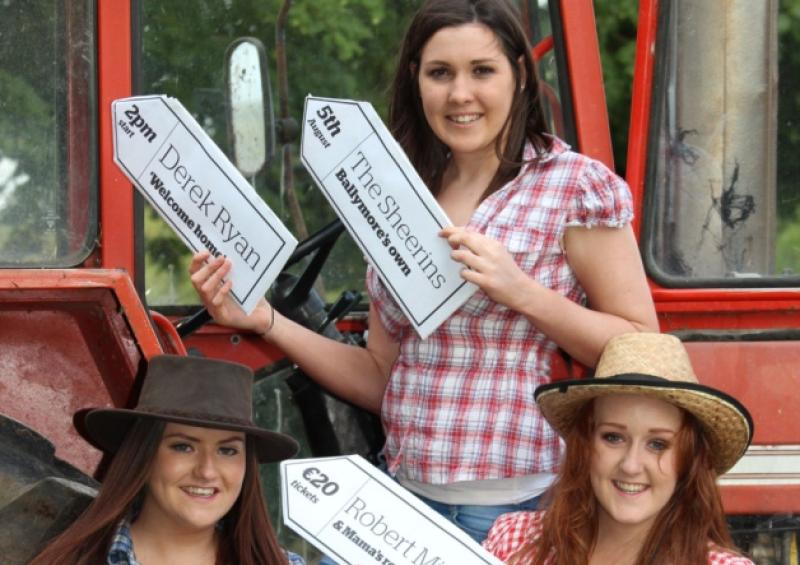Local girls Siobh�n Ryan, at back, and in front from left,  Hannah Martin and Emma Cuffe cant wait for the Ballymore Country Music Festival, taking place on the August Bank Holiday Monday, and headlined by Nathan Carter. Tickets are just �20, and U16s are admitted free.