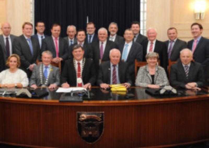 The first Annual meeting of the newly elected Longford County Council was held on Thursday. Front row:  Cllr. Peggy Nolan,  Leas Cathaoirleach, Cllr Seamus Butler, Cathaoirleach, Cllr Mark Casey, Tim Caffrey, CEO,  Cllr Mae Sexton, Cllr Pat OToole, (back row)  Cllr Paul Ross, Cllr Micheal Carrigy, Cllr John Duffy, Cllr Paraic Brady, Cllr John Browne, Cllr Gerald Farrell, Cllr Colm Murray, Cllr PJ Reilly, Frank Sheridan,