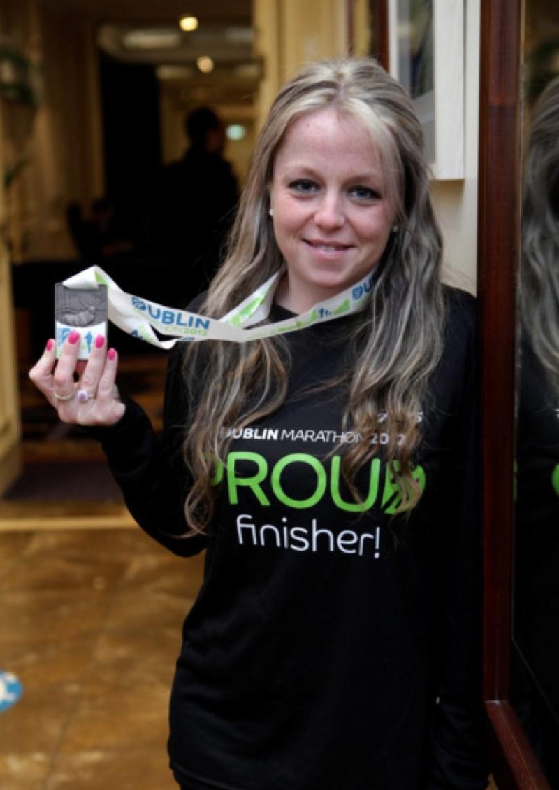 29/10/12 Jillian McNulty age 36, who suffers from Cystic Fibrosis, who ran the marathon today in 8 hours. Picture: Arthur Carron/Collins