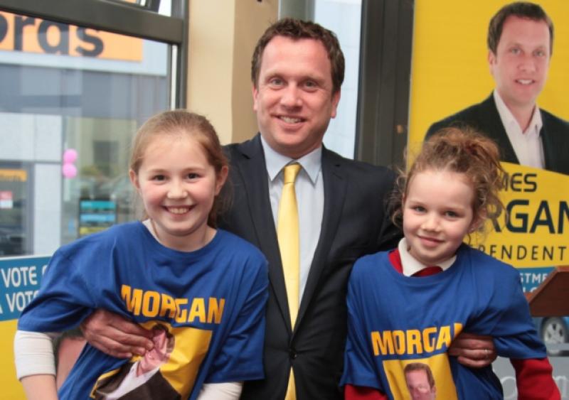 Longford-Westmeath by-election Independent candidate James Morgan with Zara Mulvihill and Caoilainn Morgan. Photo: Shelley Corcoran