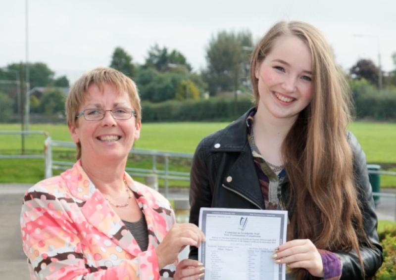 Moira Mahan, principal at Granard's Cnoc Mhuire secondary school, with student Elizabeth Larenz, who achieved 11 As in her Junior Cert exams. Photo: Shelley Corcoran
