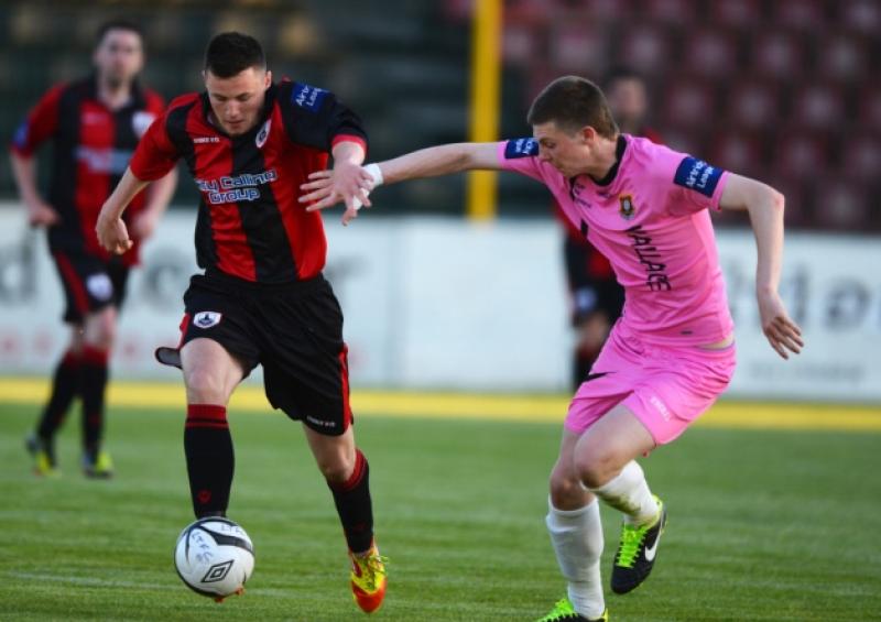 Josh O'Hanlon on the attack for Longford Town against Wexford Youths at City Calling Stadium in the League of Ireland First Division on Saturday evening last. Photo: Ray Donlon