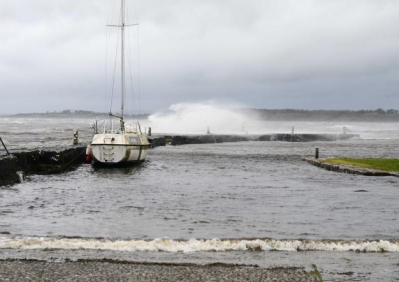A wave crashes into the jetty at Barley Harbour, Newtowncashel during stormy weather earlier this week. Photo: Declan Gilmore