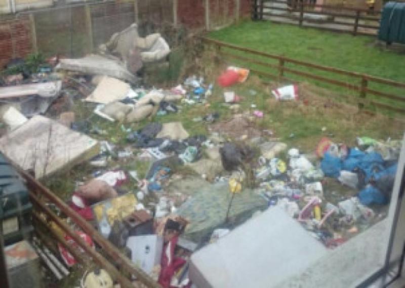 A mound of refuse in the back garden of a property in the Ardnacassa Avenue area.