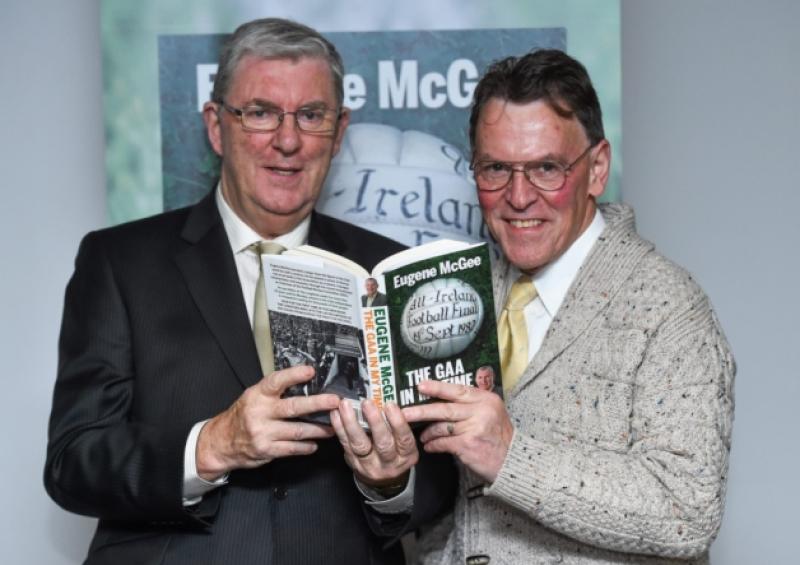 Eugene McGee with Mattie Fox at the launch of his book 'The GAA in My Time' at Croke Park last Thursday evening. Picture: Matt Browne / SPORTSFILE