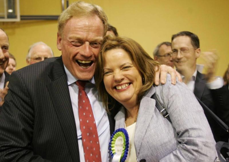 Longford/Westmeath Fine Gael Deputy James Bannon TD congratulates his party colleague, the late Deputy Nicky McFadden following their election to Dail Eireann in 2011. Deputy Bannon says a cloud of great sadness hangs over the constituency this evening following her death.