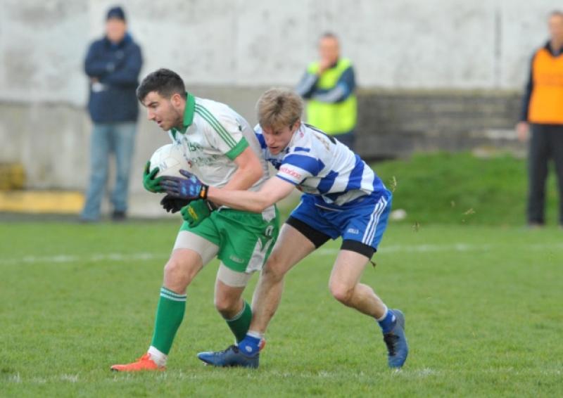 Mark Hughes on the attack for Killoe against Navan O'Mahonys in the Leinster Club clash at Pearse Park on Sunday last. Photo: Declan Gilmore