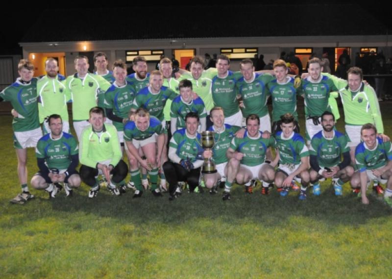 The delighted Rathcline squad pictured after beating Killashee St Brigid's in the Patsy Reilly Cup Division 2 League Final at the Newtowncashel grounds on Friday night last. Photo: Keith Carberry.