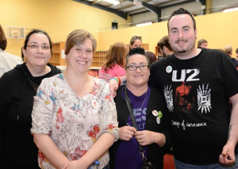 Samantha Swaris, Kate Nolan, Tena Keown and Chris Courtney at the Referendum Count in Kenagh. Photo by Declan Gilmore