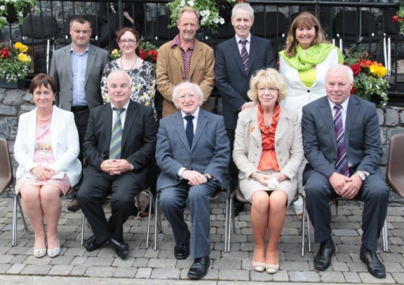Philip Butler, President Michael D Higgins and wife Sabrina with Tim Reynolds, Frank Sheridan, Mary Reynolds, Donal Mac Na Bheatha, Ciaran Murohy, Gary Brady, Frank Horne, Mairead Ni ChonghailePhoto by Shelley Corcoran