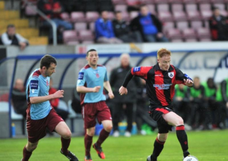 Keith Quinn on the attack for Longford Town against Cobh Ramblers in the League of Ireland First Division on Saturday last at City Calling Stadium. Photo: Ray Donlon
