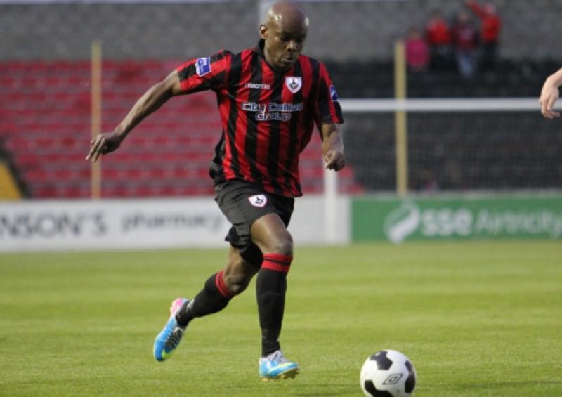 Etanda Nkololo, who scored a wonderful winning goal for Longford Town lin the league game against Waterford United on Friday night last.