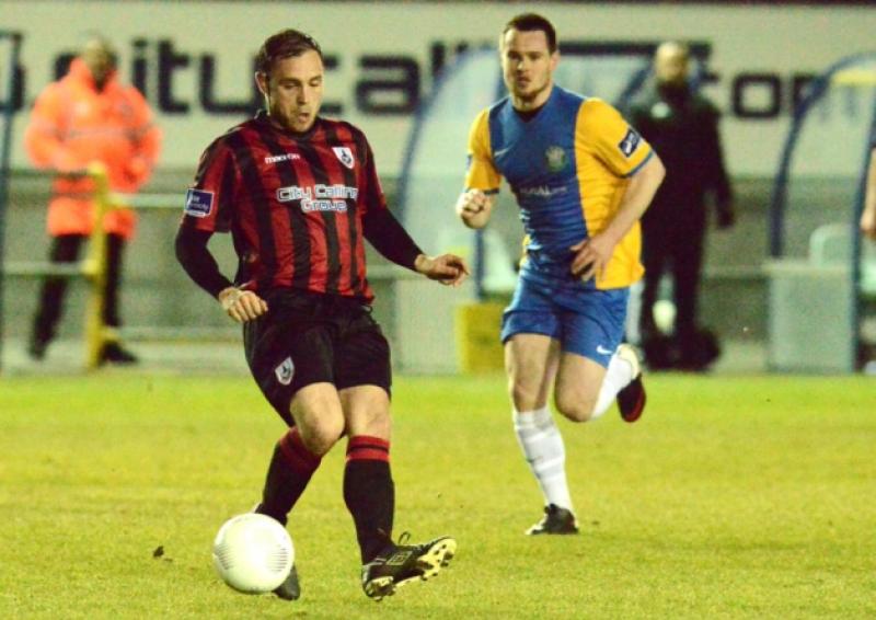 Stephen Rice on the ball for Longford Town against Bray Wanderers in the Premier Division league game at City Calling Stadium on Tuesday night of last week.  Photo: Declan Gilmore