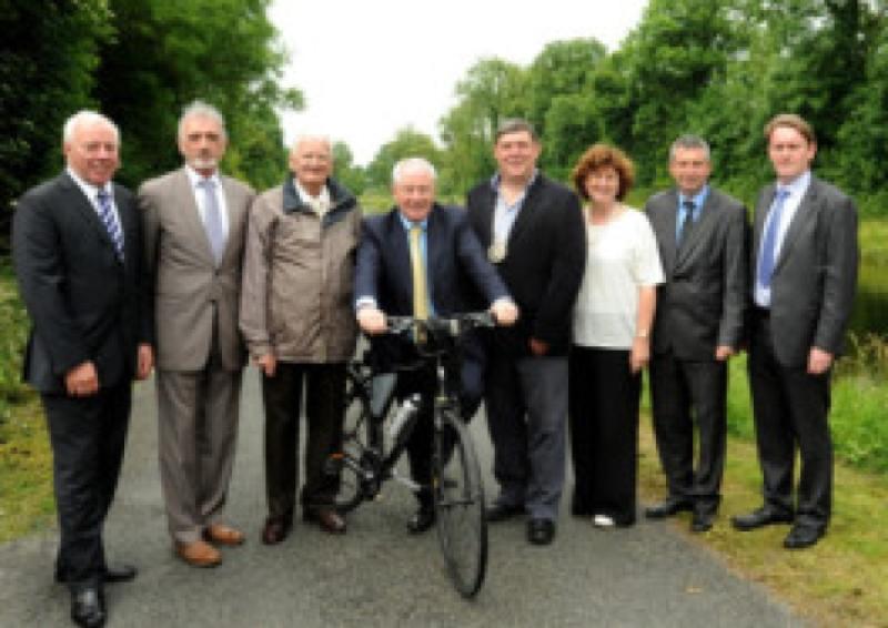 Michael Ring TD, Minister of State for Tourism and Sport, pictured following the officially opening of the New Clondra to Longford Town cycle and walkway to on Friday. Picture includes, Tim Caffrey, CE Longford Co County Council, Frank Sheridan, Director of Service Longford County Council, Noel McGeeney, Royal Canal, Mayor Mark Casey, Dawn Livingstone, CE,Waterways Ireland, Michael Nevin, CE, LCEB and Cllr. Micheal Carrigy, Chairman Co. Longford Tourism. Picture: Willlie Farrell