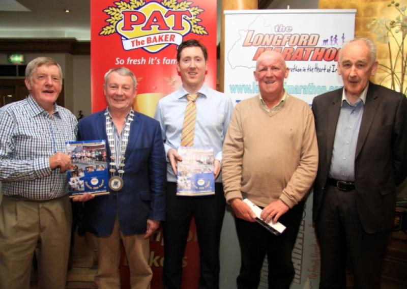 Liam Fenelon, Longford County Council Leas Cathaoirleach Cllr Seamus Butler, Cllr Padraig Loughrey, St Christophers Donal Drake and Cllr John Browne pictured at the launch of the 2014 Pat The Baker Longford Marathon on Thursday night last in the Longford Arms Hotel. Photo: Michelle Ghee. www.gphotos.ie