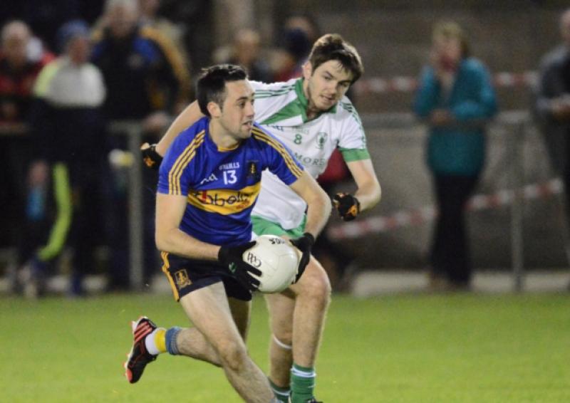 Dromard forward Declan Mimnagh breaking away from Killoe opponent Paddy Thompson. Action from the Leader Cup Final. Photo: Declan Gilmore Photography