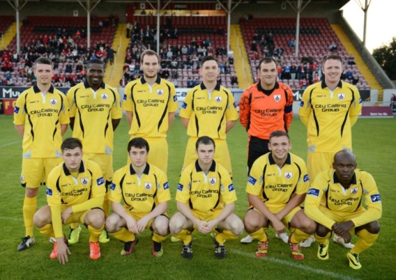 The Longford Town team that started in the Leinster Senior Cup Final against St. Patrick's Athletic at City Calling Stadium on Tuesday night of last week.  Back row (L-R): Conor O'Brien, Don Cowan, Tom Morris, Glen O'Connor, Chris Bennion and Peter Hynes. Front row (L-R): Ger Pender, Jamie Mulhall, Noel Haverty, Rhys Gorman, and Etanda Nkololo.