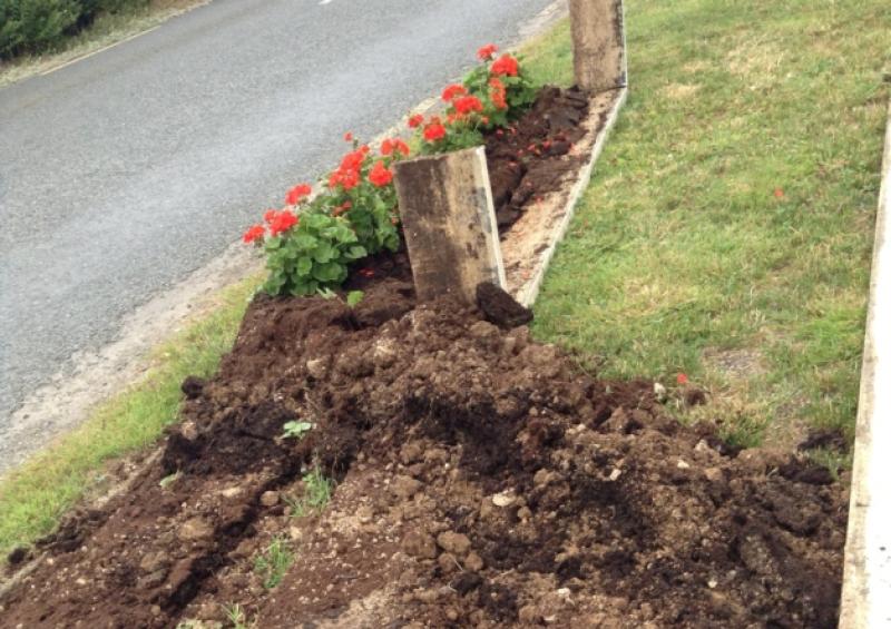 Vandals destroyed planted flower beds in Drumlish at the weekend.