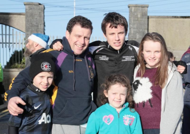 Taking part in the GOAL Mile in Longford on Christmas morning were Tadhg, Niall, Niall, Saidbh and Eve Nearney. Photo: Shelley Corcoran