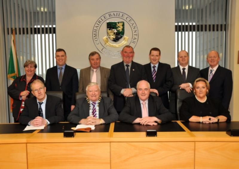 Members of Longford Town Council pictured in 2011 when James Keogh was elected Mayor of the Town. Alan Mitchell was later appointed to the bench, with Denis Hughes co-opted in his place.
