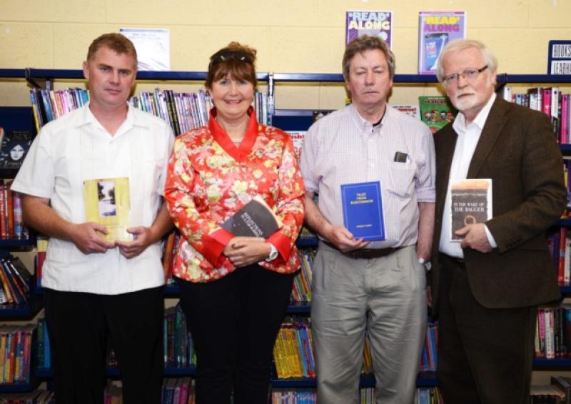 Writers Colin Carberry, Kieran Fury and Jack Harte with Longford County Librarian Mary Carlton Reynolds. Photo: Declan Gilmore